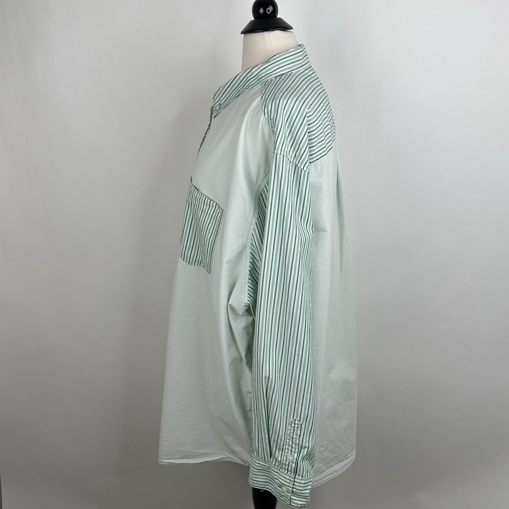 American Eagle Oversize Button Down Shirt Green White Contrast Stripe XXL Cotton - Picture 7 of 13